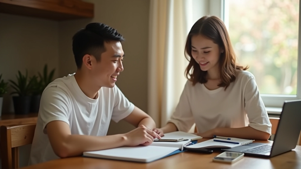 Couple reviewing finances together at home
