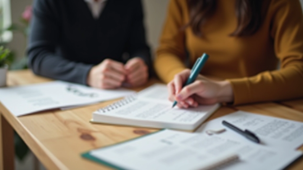 Two hands holding written notes on table during financial planning discussion