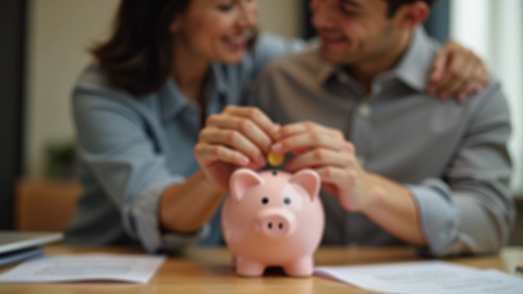 Two hands placing coins into single shared piggy bank, representing joint account savings together