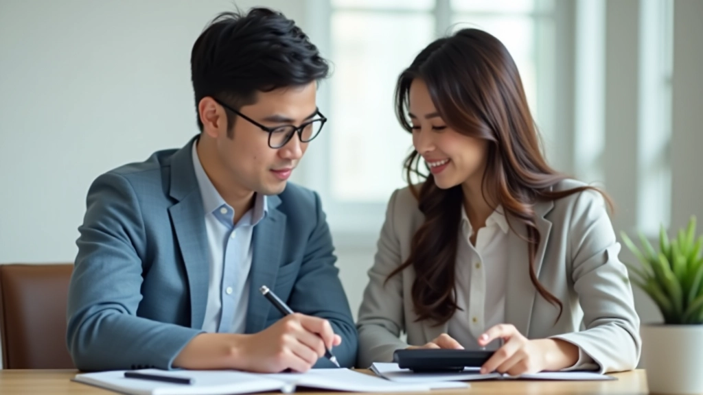 Partners working through financial planning together with notebook and calculator