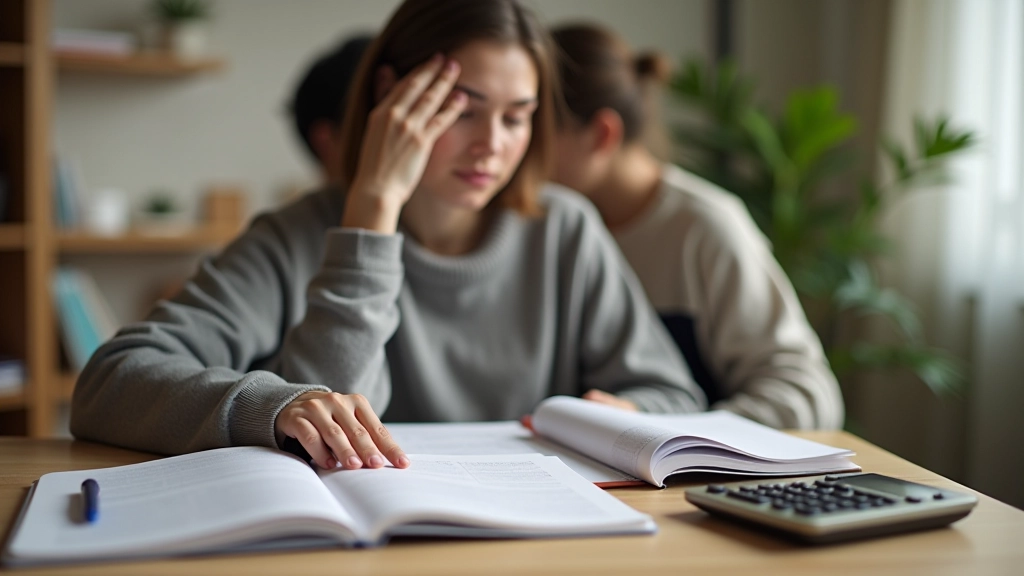 Person writing notes in financial journal with pen and calculator nearby on desk
