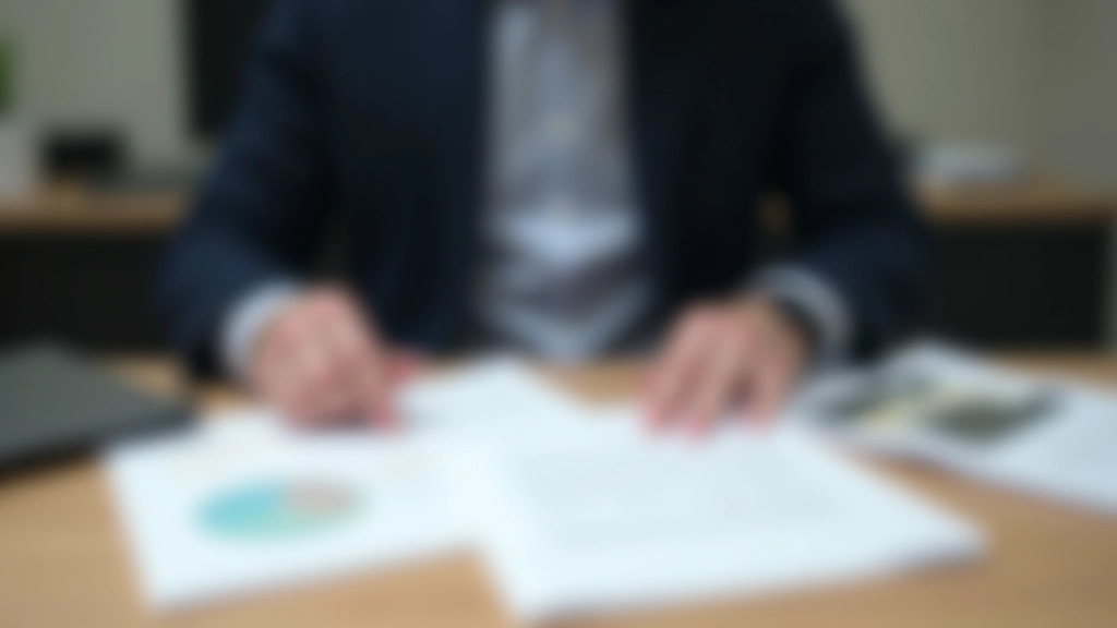 Person reviewing separate bank statements and financial records on wooden desk with organized folders